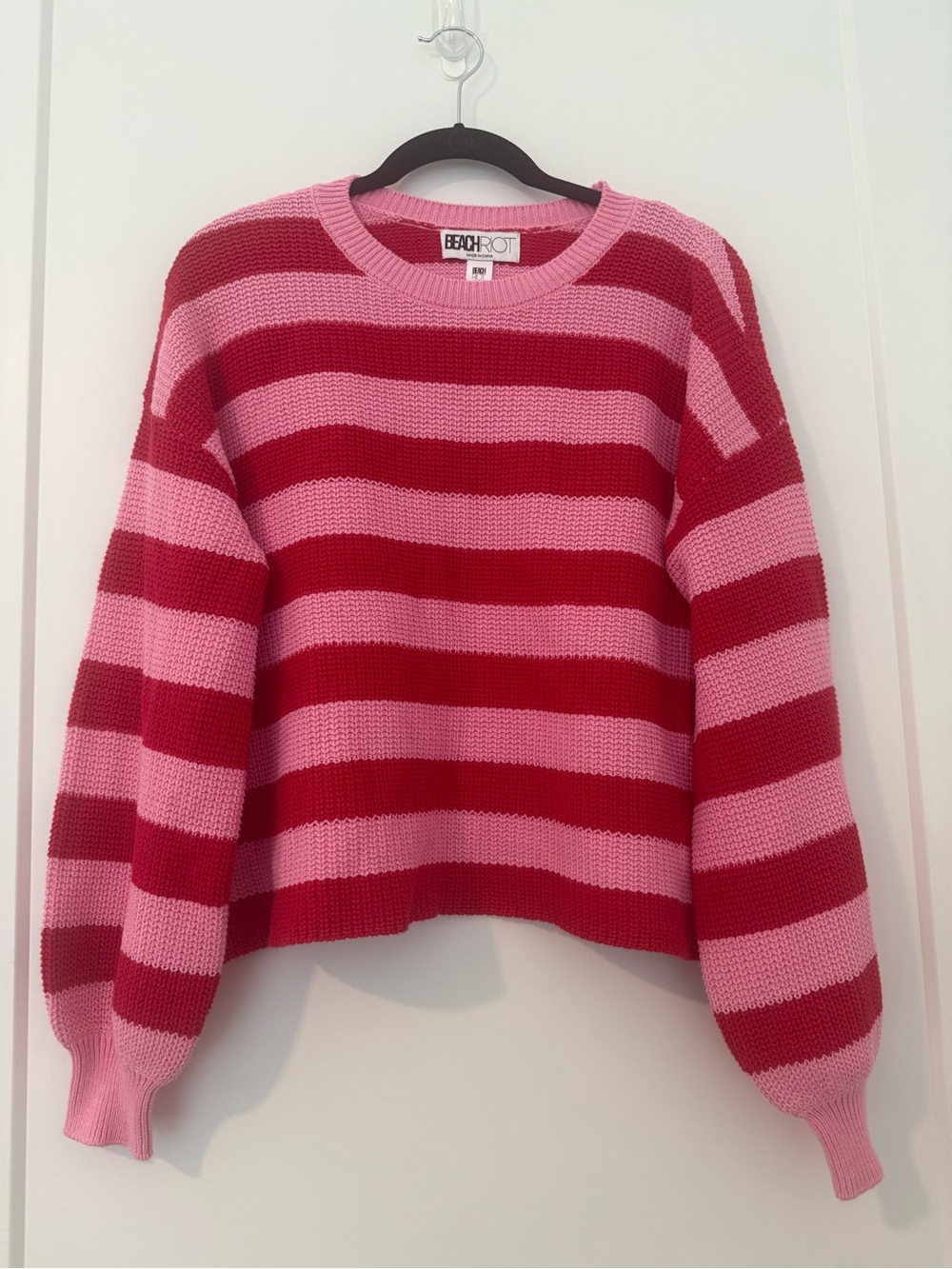 Beach Riot Pink and Red Striped Scoop Neck Sweater
